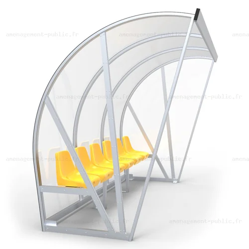 Abri de touche 6 places en aluminium et polycarbonate